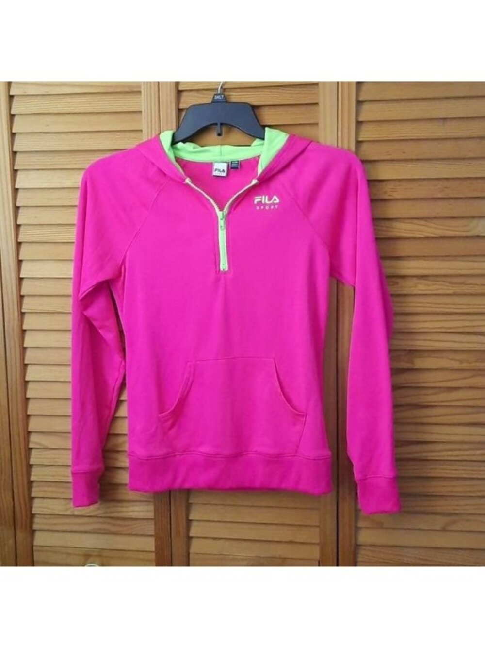 Fila Sport Neon Pink & Green 1/2 Zipper Hoodie Size XL